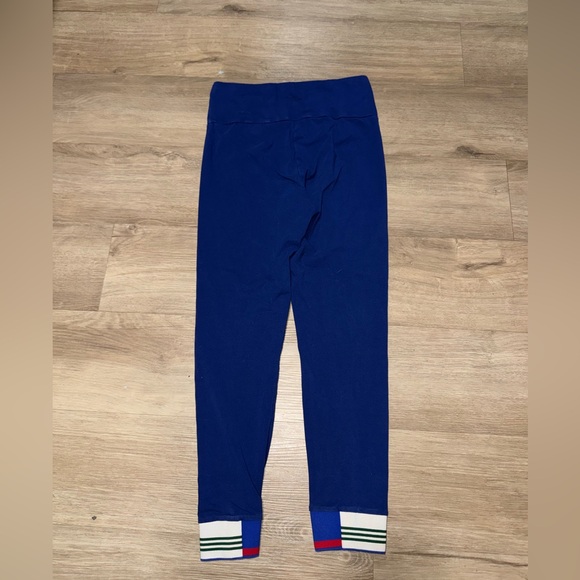 adidas Royal Blue Leggings with Red and White Striped Cuffs - Picture 2 of 3